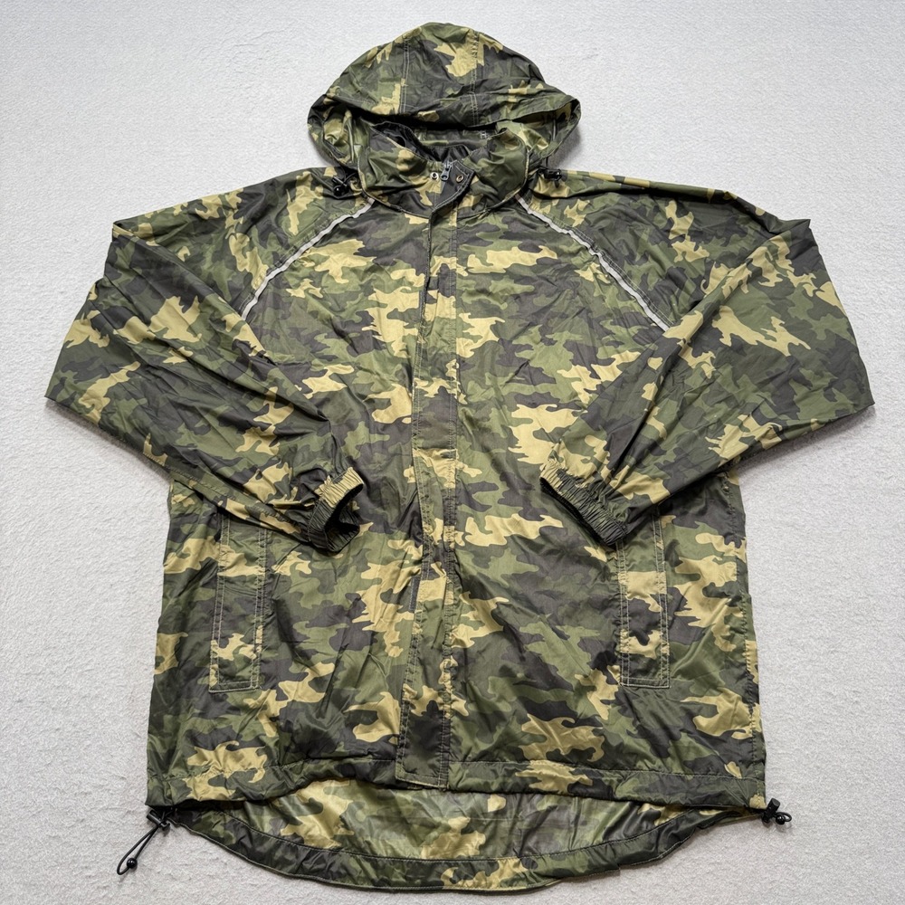 Ozark Trail Rain Jacket Men's L/XL Green Camo Hooded Reflective Hunting Gorpcore